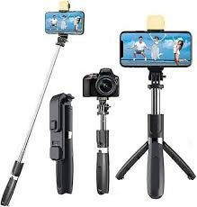 R1s Bluetooth Selfie Sticks with Remote and Selfie Light 3-in-1 Multifunctional Selfie Stick Tripod Stand Mobile Stand Compatible with All Phones 360° Rotation Long Selfie Stick with LED Fill Light